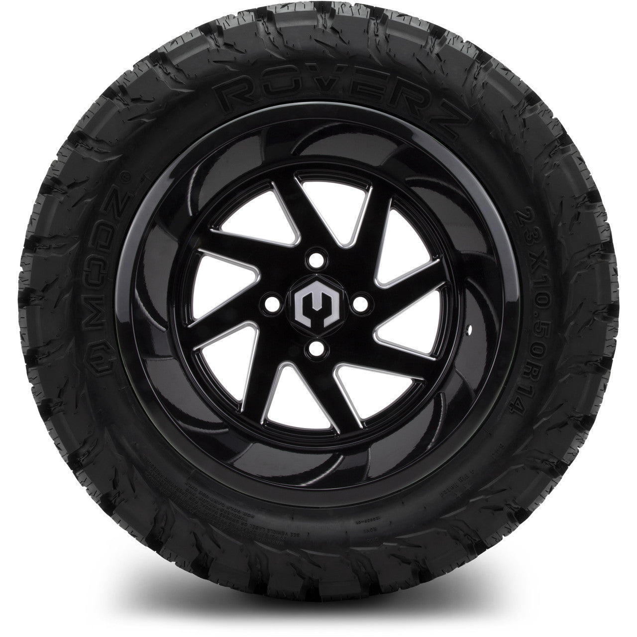 MODZ® 14" Fury Glossy Black with Ball Mill - Lifted Tires and Wheels Combo