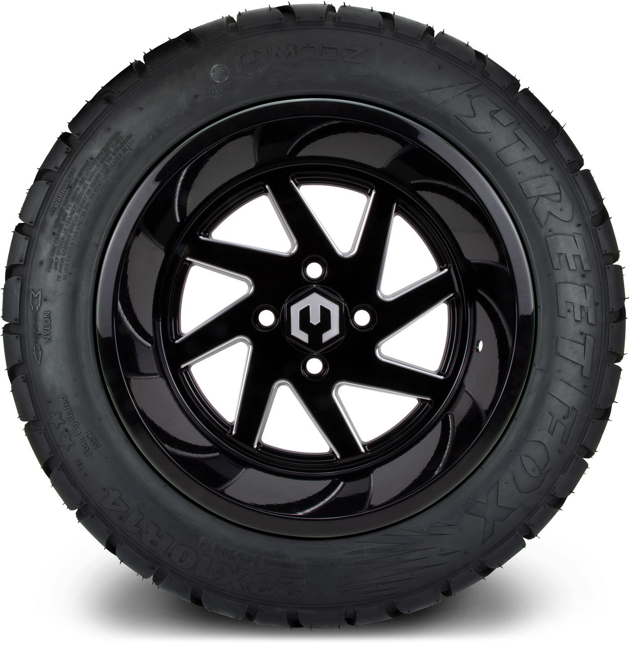 MODZ® 14" Fury Glossy Black with Ball Mill - Lifted Tires and Wheels Combo