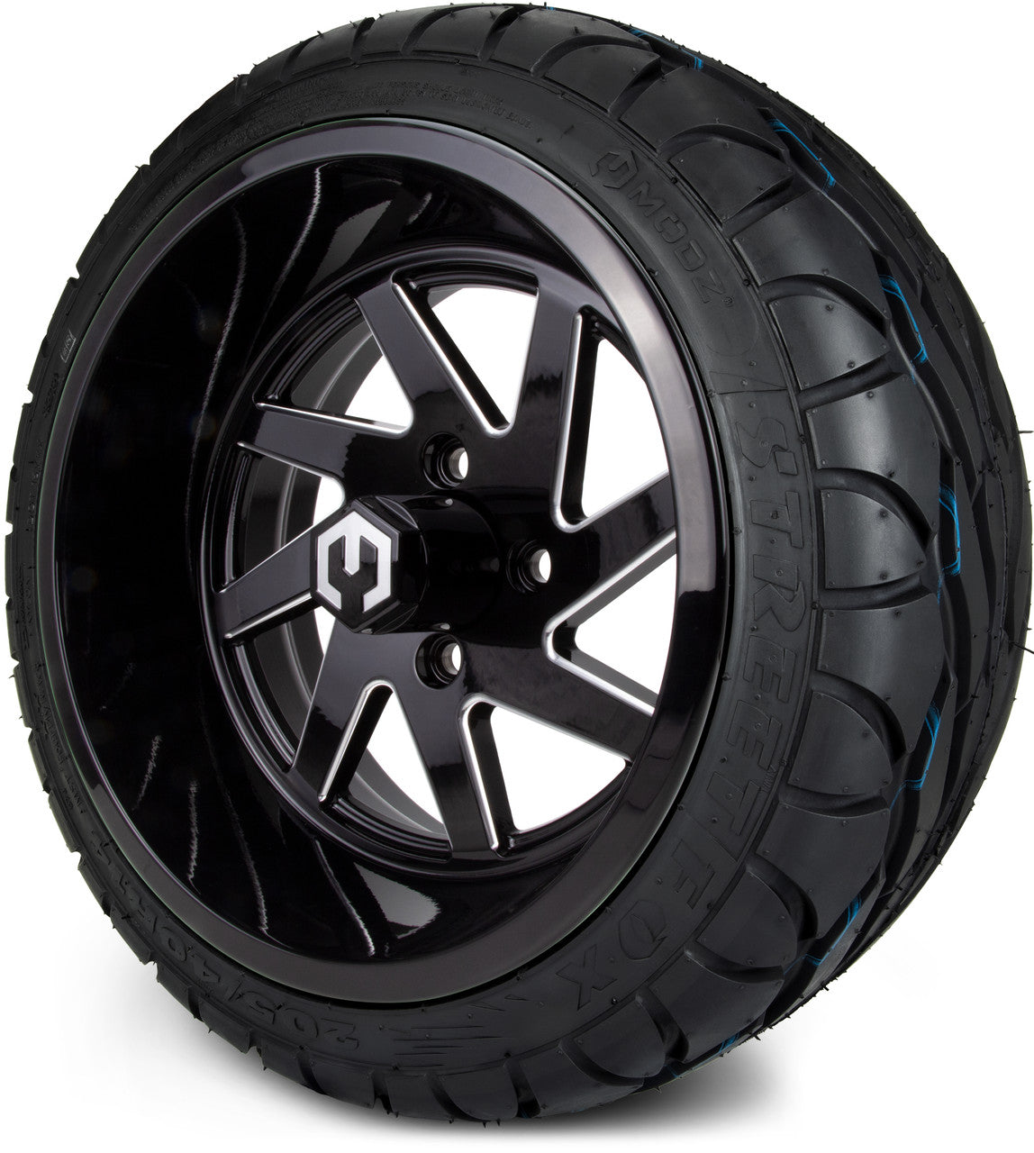 MODZ® 14" Fury Glossy Black with Ball Mill - LowPro Street Tire and Wheels Combo