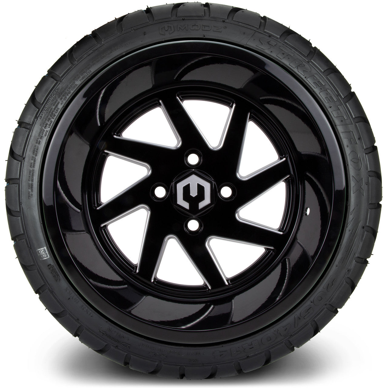 MODZ® 14" Fury Glossy Black with Ball Mill - LowPro Street Tire and Wheels Combo
