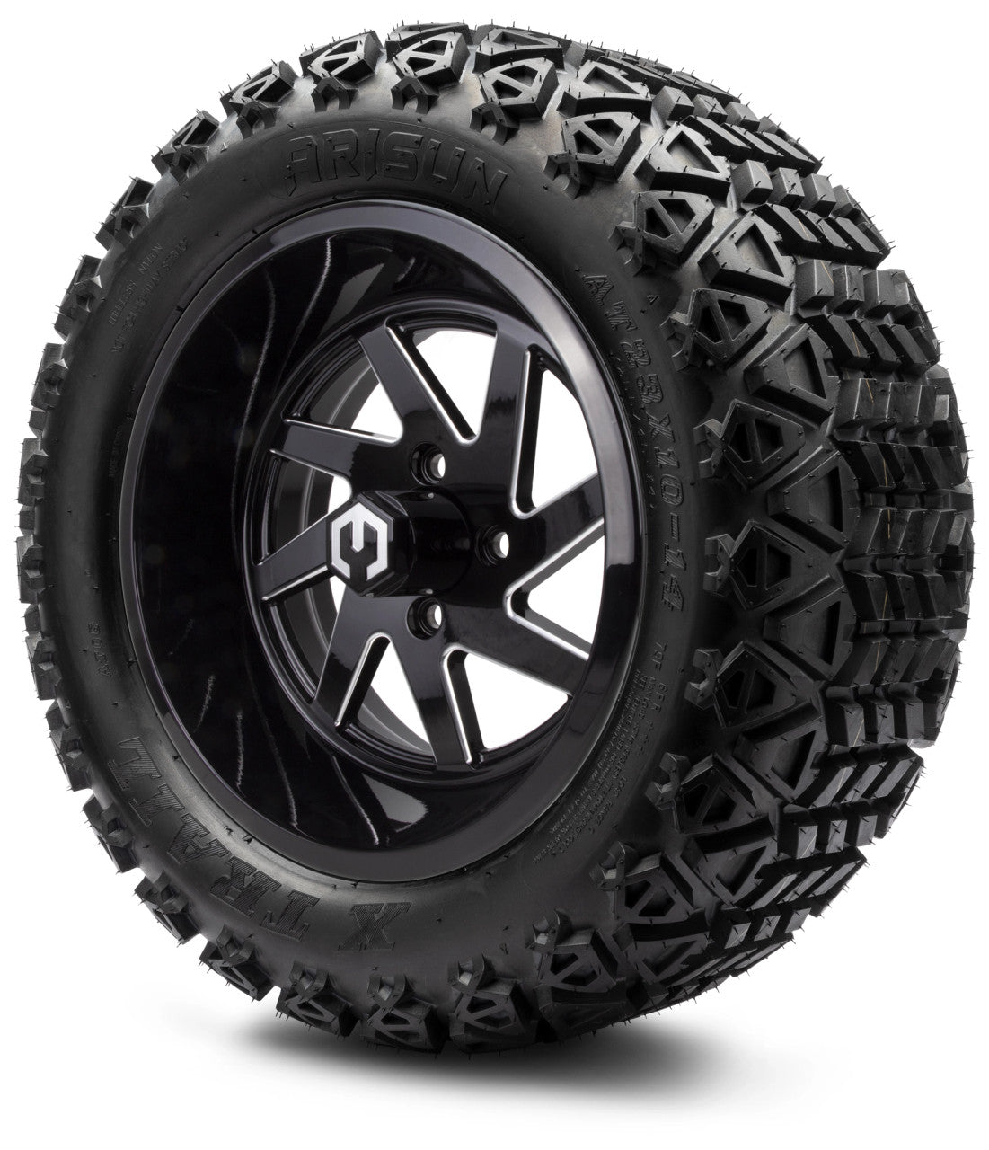 MODZ® 14" Fury Glossy Black with Ball Mill - Lifted Tires and Wheels Combo