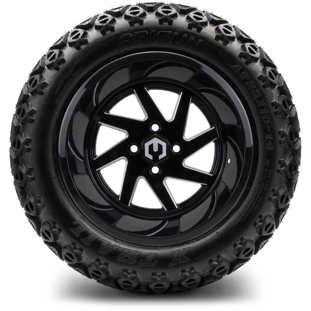 MODZ® 14" Fury Glossy Black with Ball Mill - Lifted Tires and Wheels Combo