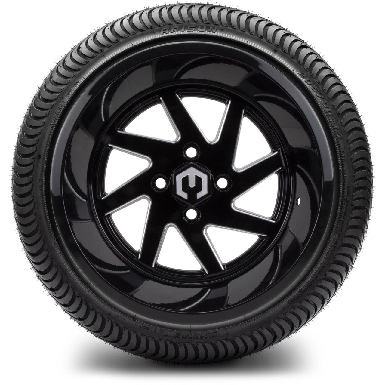 MODZ® 14" Fury Glossy Black with Ball Mill - LowPro Street Tire and Wheels Combo
