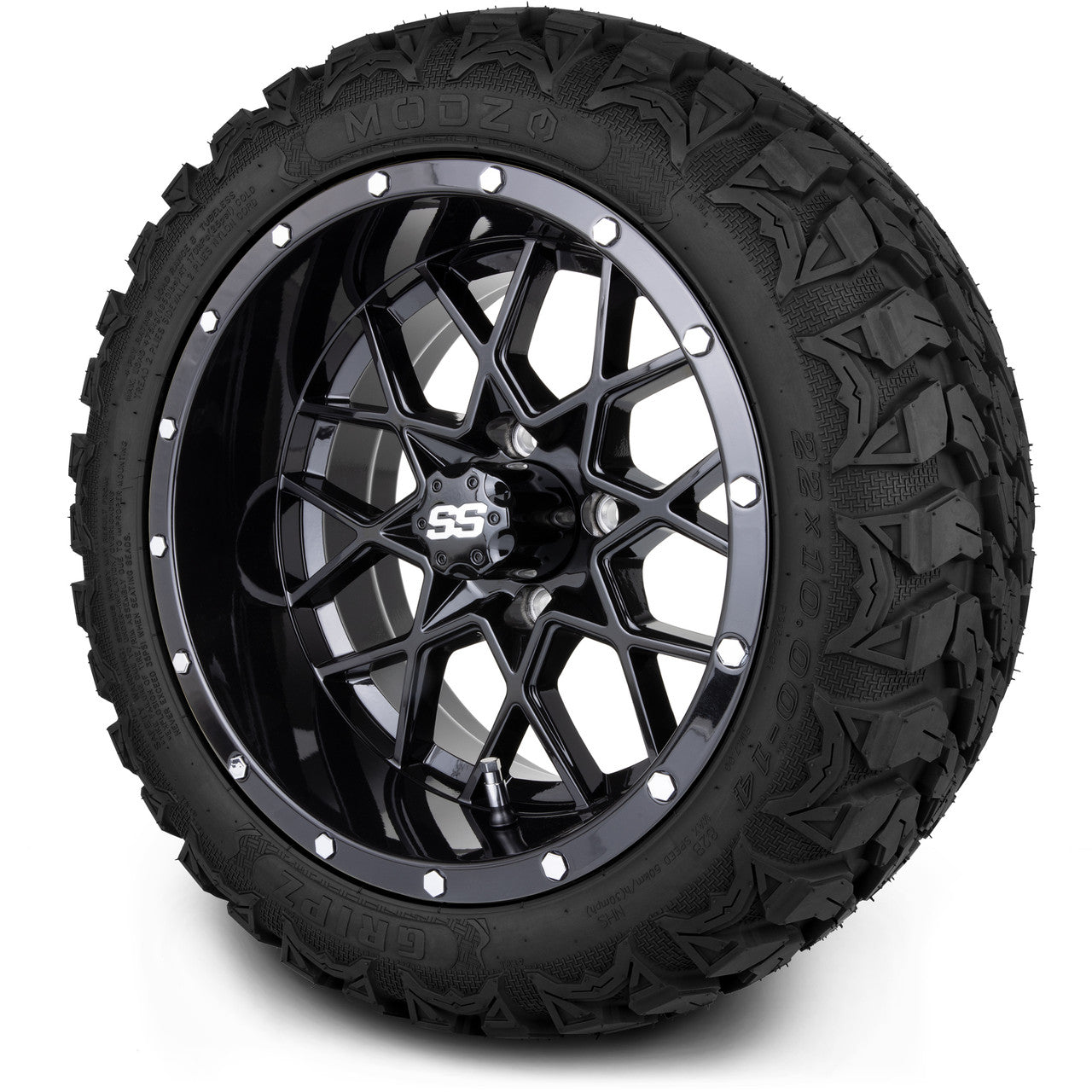 MODZ® 14" Vortex Glossy Black - Lifted Tires and Wheels Combo