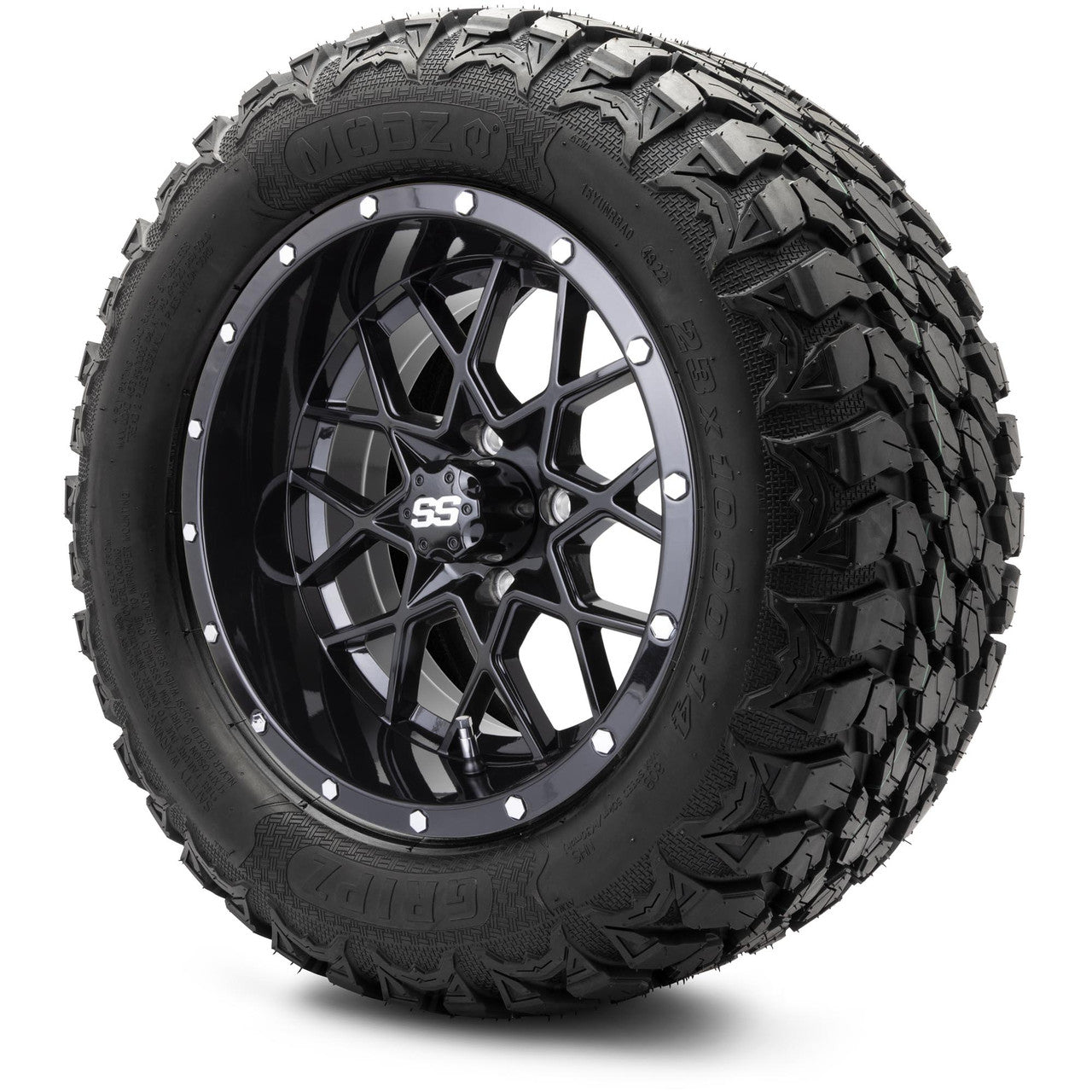 MODZ® 14" Vortex Glossy Black - Lifted Tires and Wheels Combo