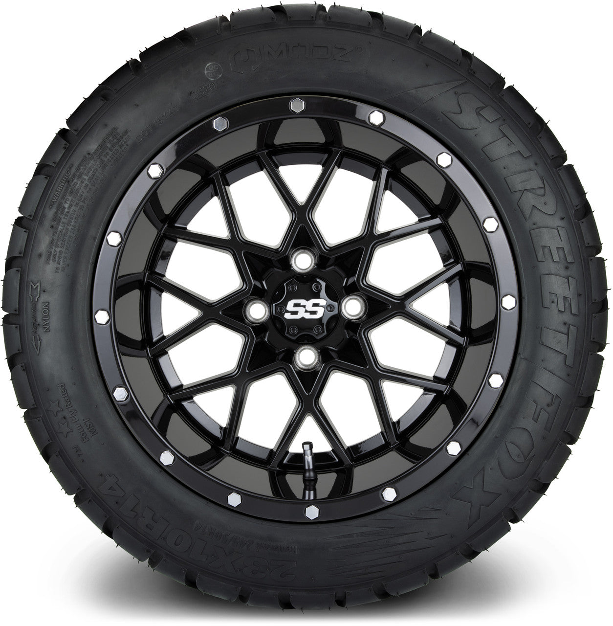 MODZ® 14" Vortex Glossy Black - Lifted Tires and Wheels Combo