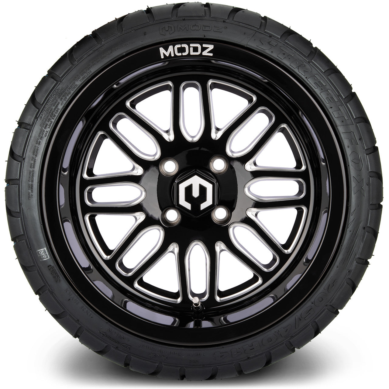 MODZ® 14" Mayhem Glossy Black Ball Mill - LowPro Street Tire and Wheels Combo
