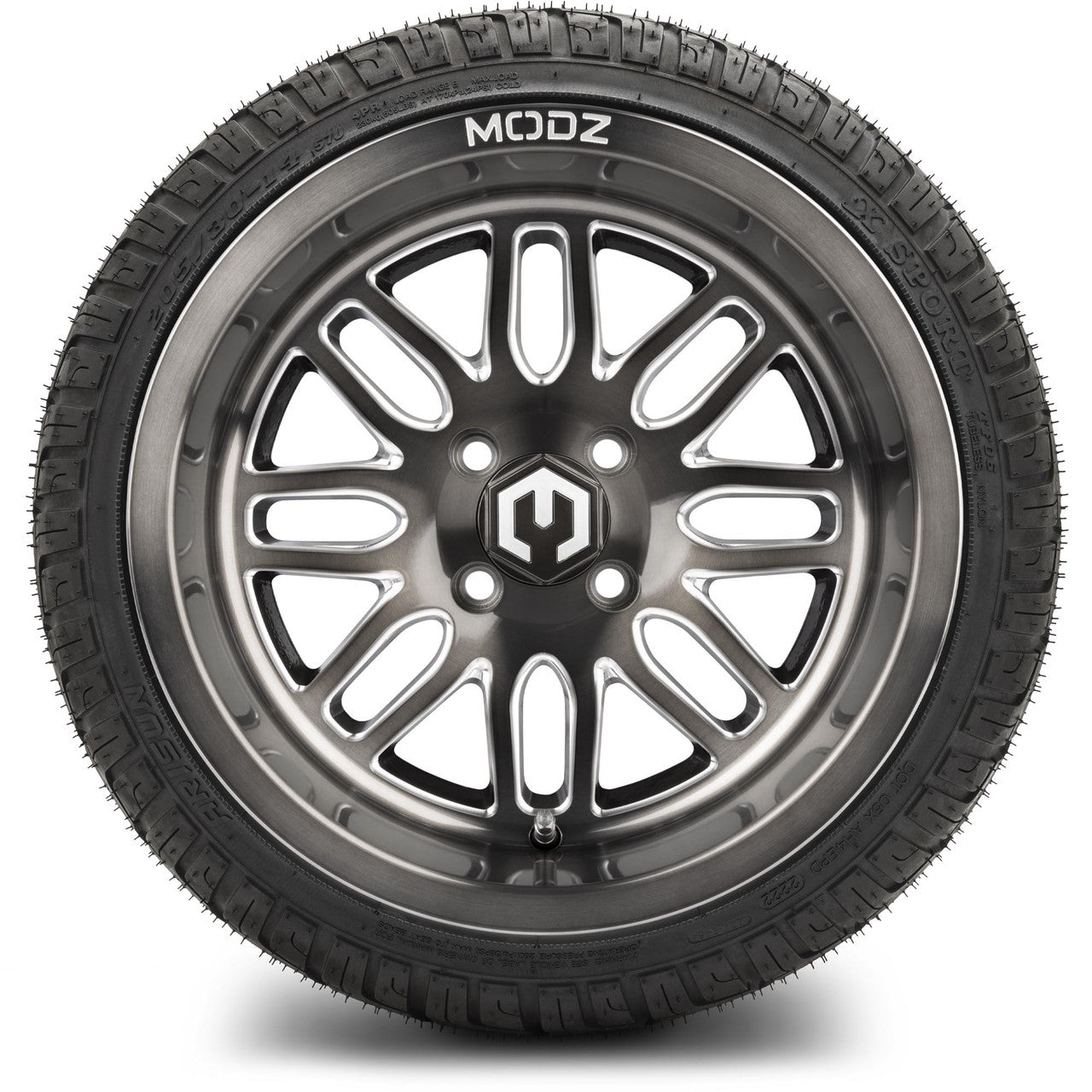 MODZ® 14" Mayhem Brushed Gunmetal with Ball Mill - LowPro Street Tire and Wheels Combo