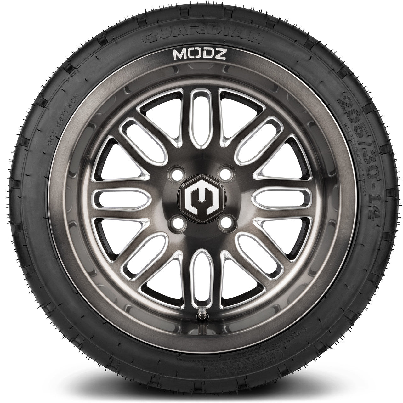 MODZ® 14" Mayhem Brushed Gunmetal with Ball Mill - LowPro Street Tire and Wheels Combo