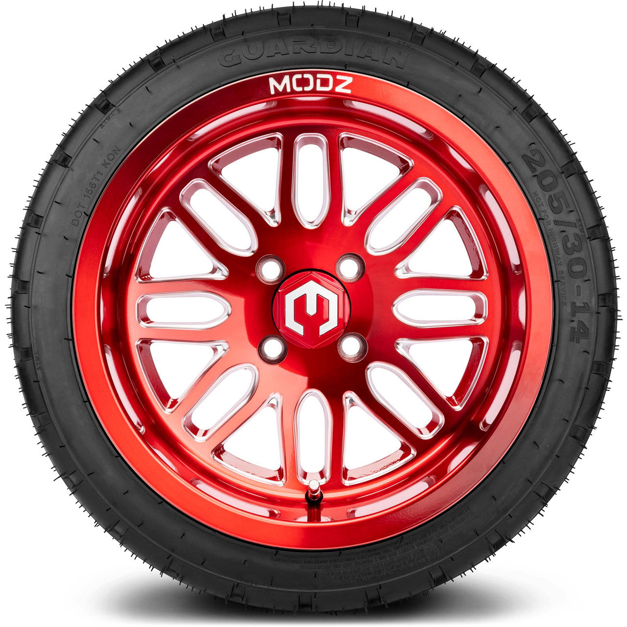 MODZ® 14" Mayhem Brushed Red with Ball Mill - LowPro Street Tire and Wheels Combo