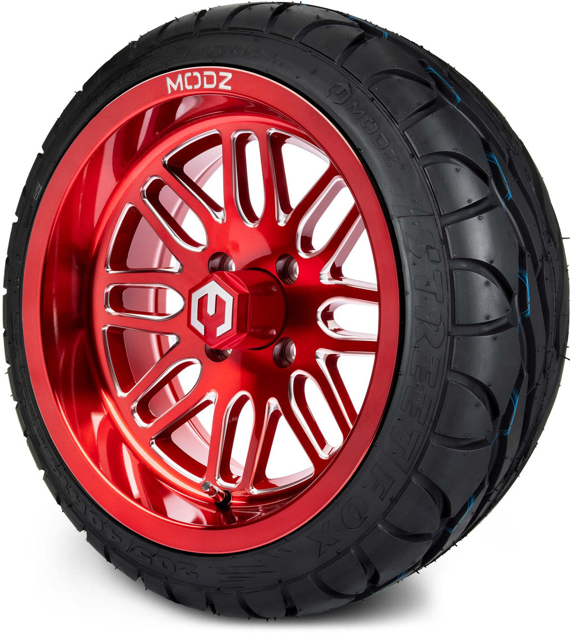 MODZ® 14" Mayhem Brushed Red with Ball Mill - LowPro Street Tire and Wheels Combo
