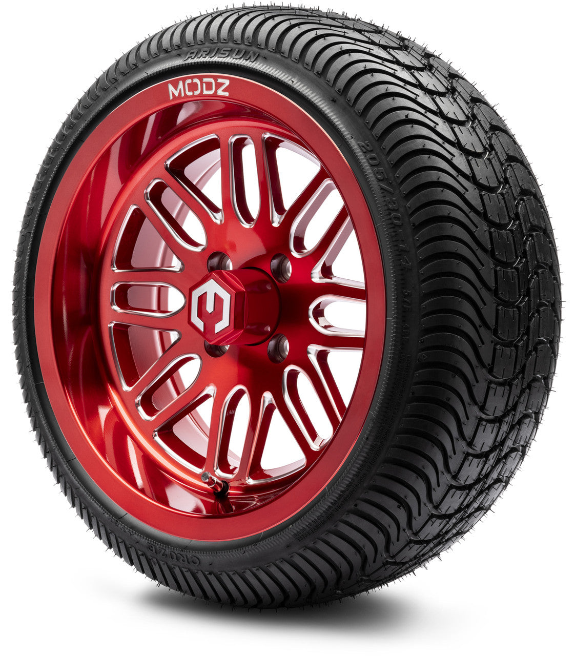 MODZ® 14" Mayhem Brushed Red with Ball Mill - LowPro Street Tire and Wheels Combo