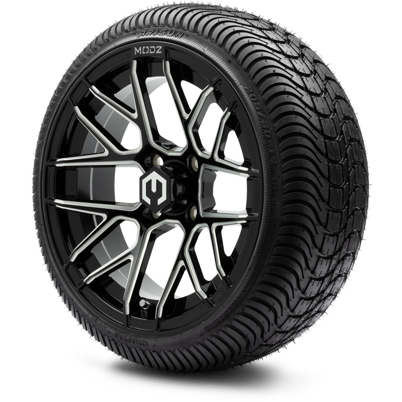 MODZ® 14" Matrix Glossy Black with Ball Mill - LowPro Street Tire and Wheels Combo