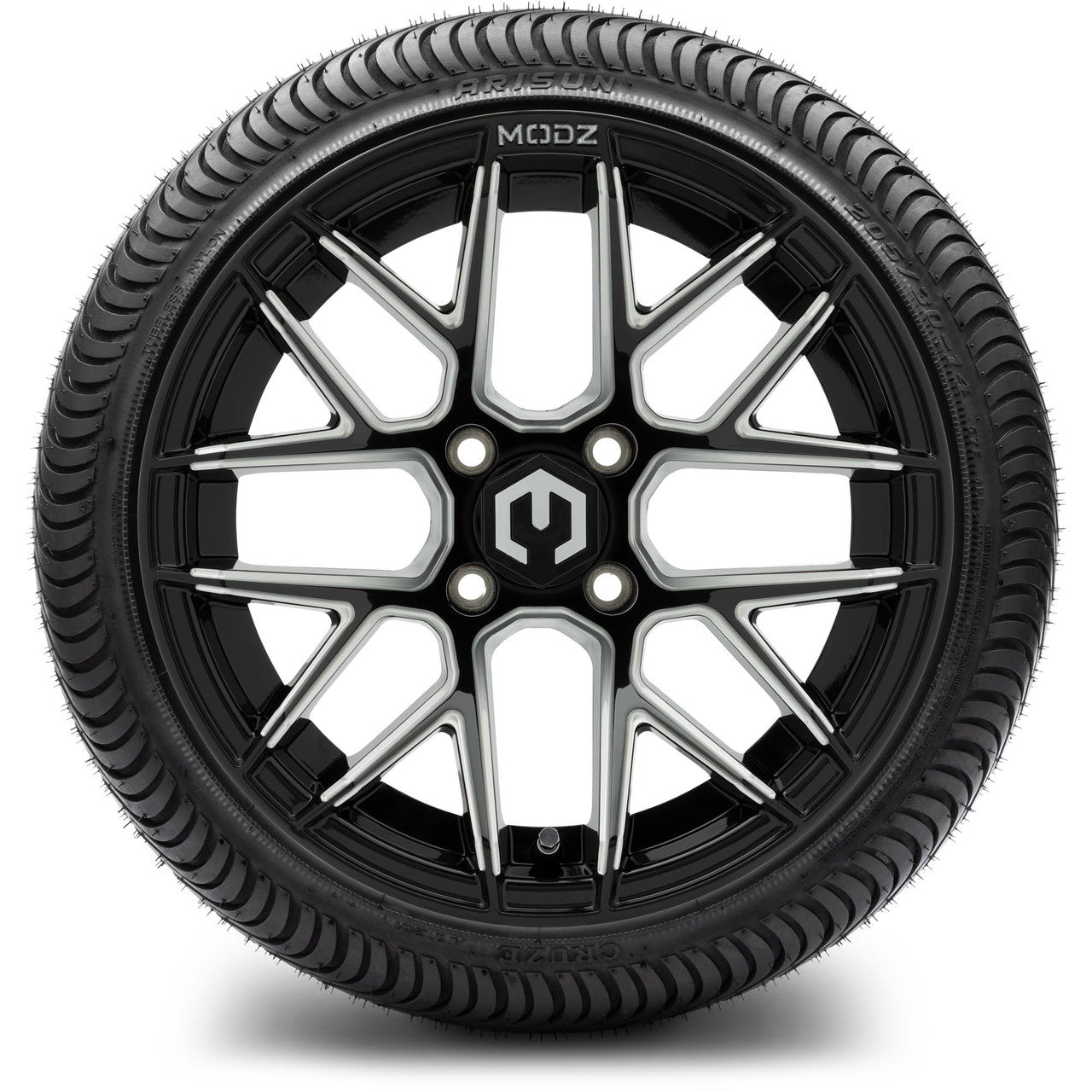 MODZ® 14" Matrix Glossy Black with Ball Mill - LowPro Street Tire and Wheels Combo