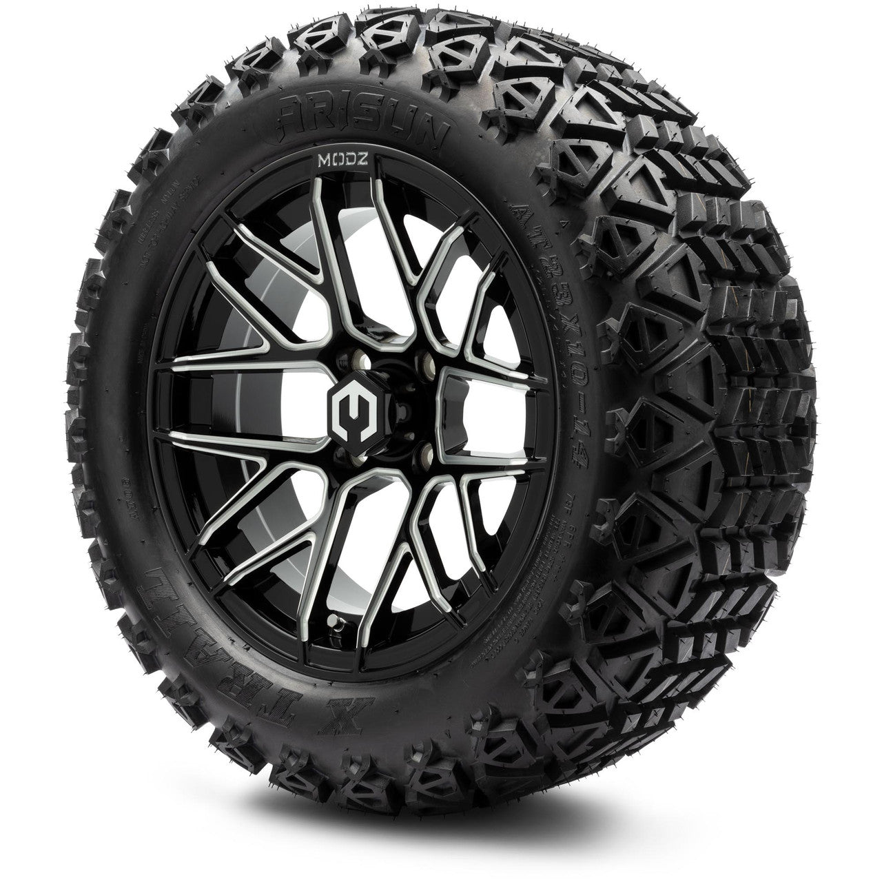MODZ® 14" Matrix Glossy Black with Ball Mill - Lifted Tires and Wheels Combo