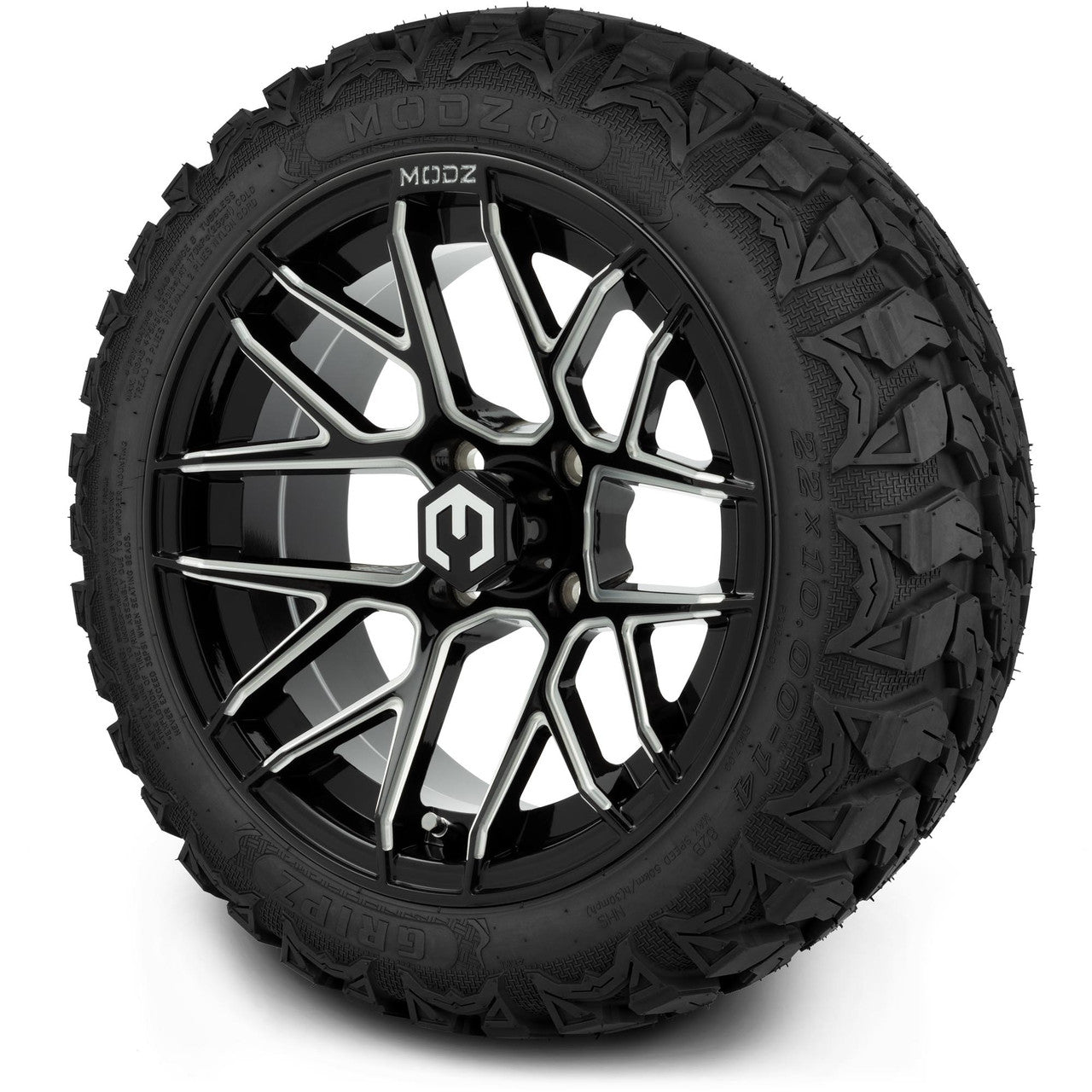 MODZ® 14" Matrix Glossy Black with Ball Mill - Lifted Tires and Wheels Combo