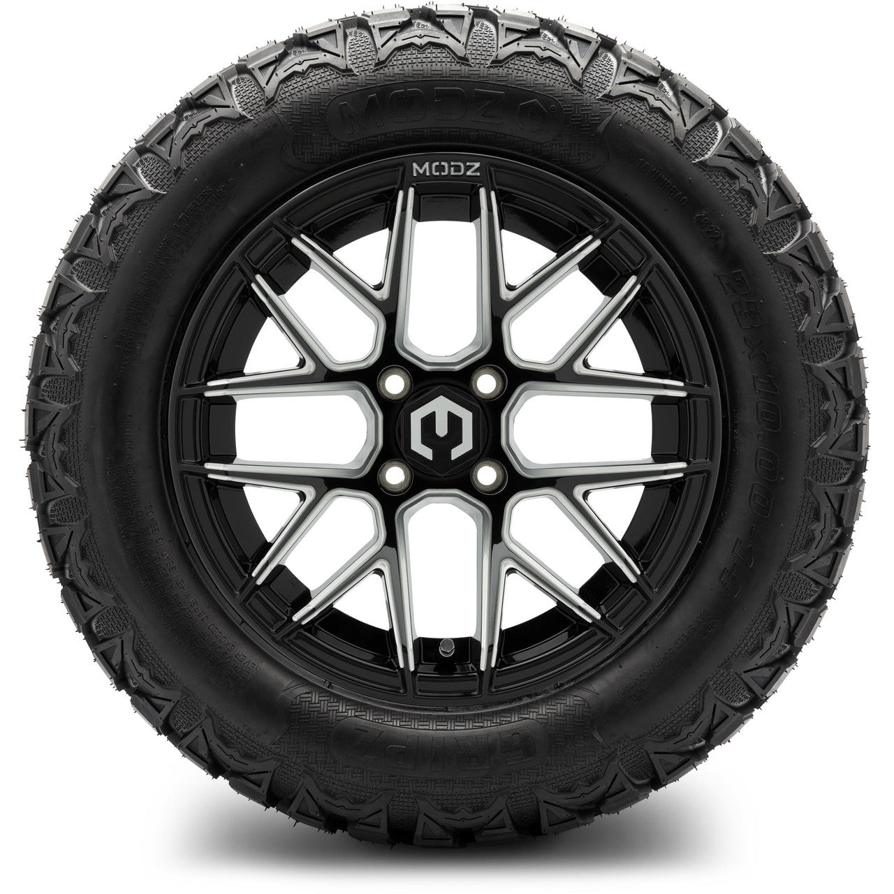 MODZ® 14" Matrix Glossy Black with Ball Mill - Lifted Tires and Wheels Combo