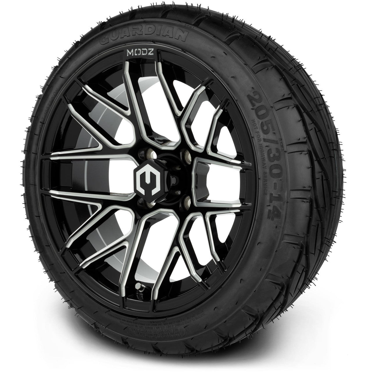 MODZ® 14" Matrix Glossy Black with Ball Mill - LowPro Street Tire and Wheels Combo