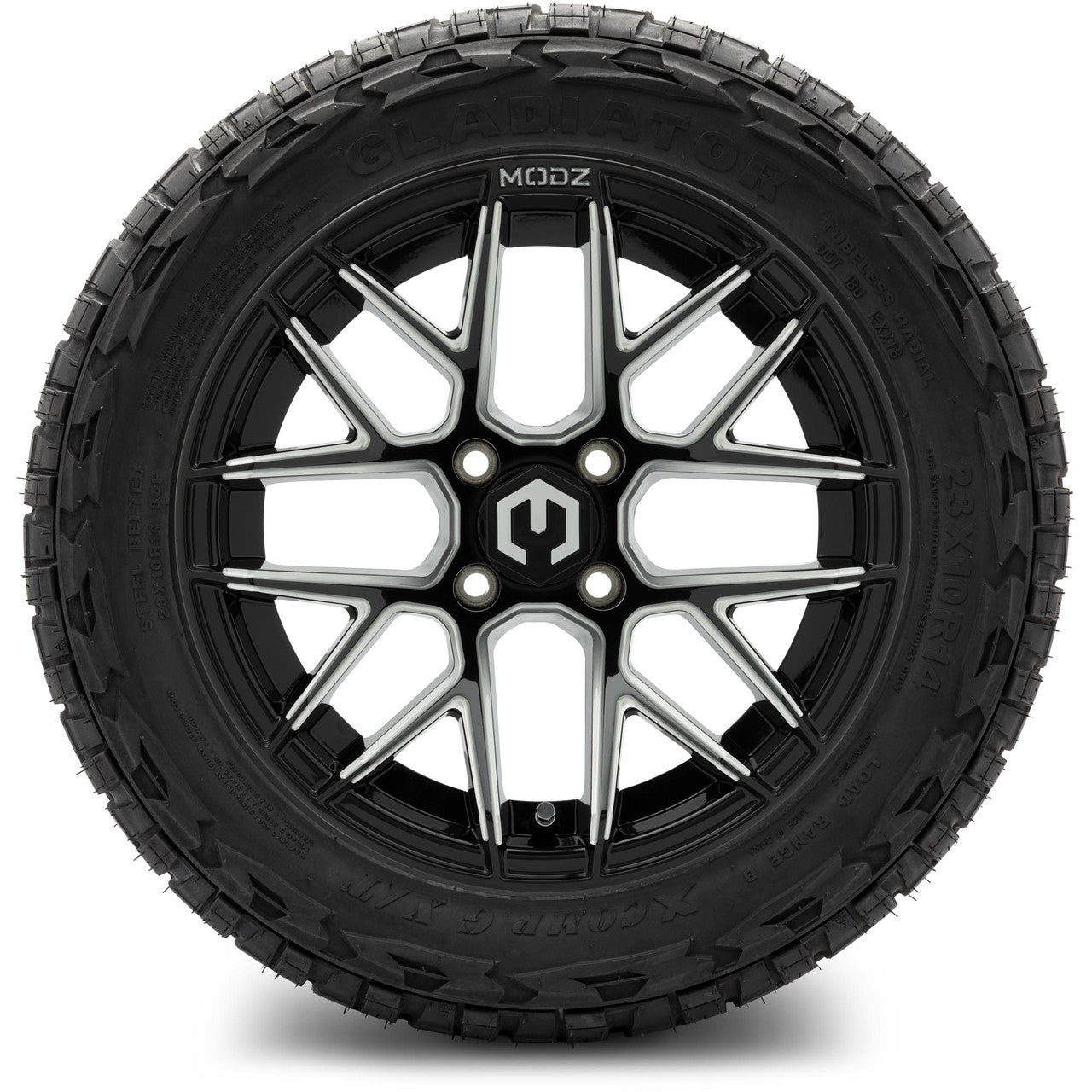 MODZ® 14" Matrix Glossy Black with Ball Mill - Lifted Tires and Wheels Combo