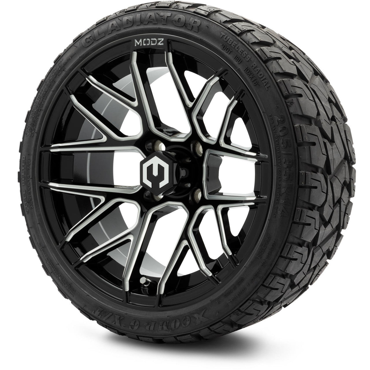 MODZ® 14" Matrix Glossy Black with Ball Mill - LowPro Street Tire and Wheels Combo