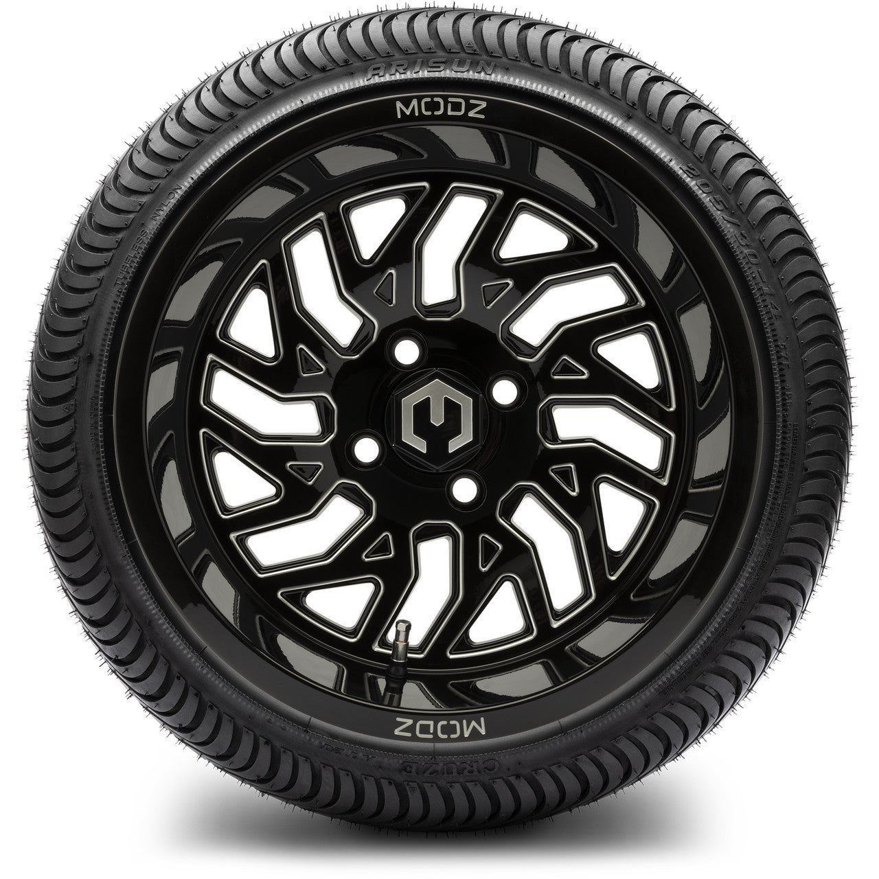 MODZ® 14" Carnage Glossy Black with Ball Mill - LowPro Street Tire and Wheels Combo