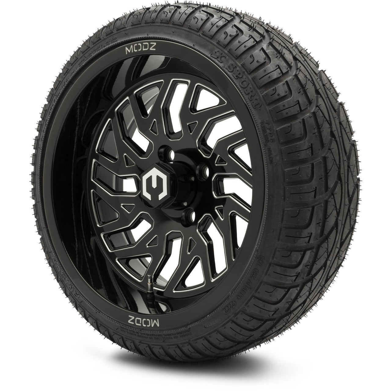 MODZ® 14" Carnage Glossy Black with Ball Mill - LowPro Street Tire and Wheels Combo