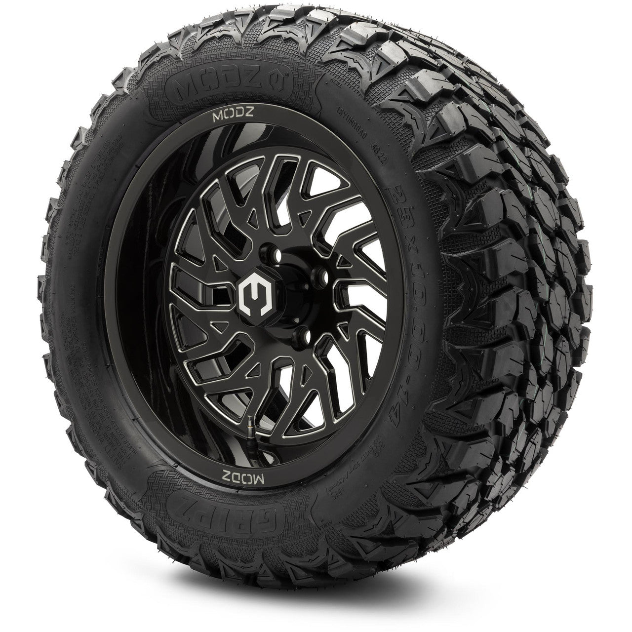 MODZ® 14" Carnage Glossy Black with Ball Mill - Lifted Tires and Wheels Combo