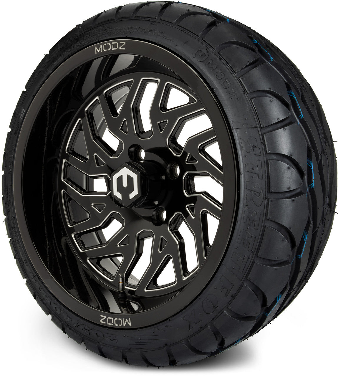 MODZ® 14" Carnage Glossy Black with Ball Mill - LowPro Street Tire and Wheels Combo