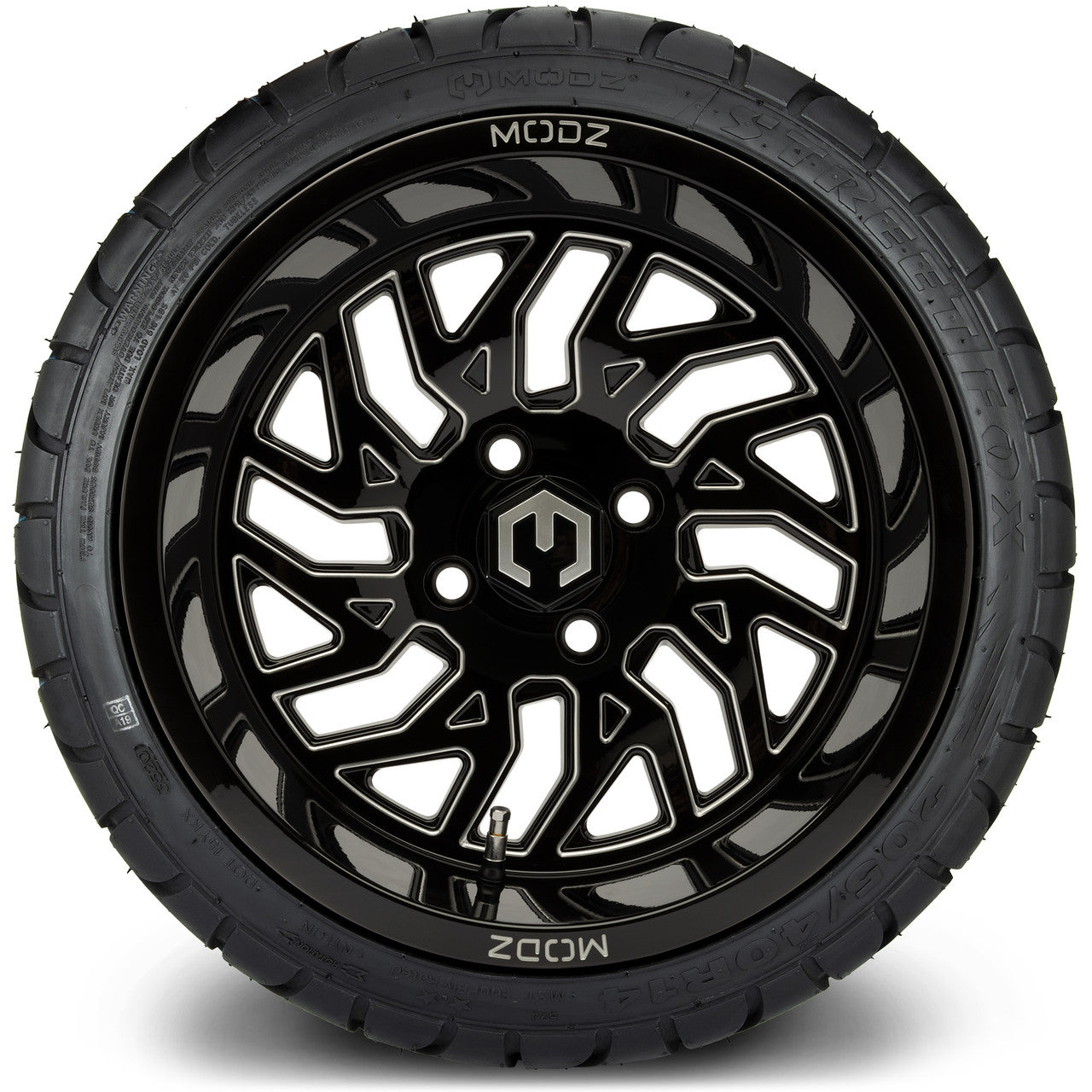 MODZ® 14" Carnage Glossy Black with Ball Mill - LowPro Street Tire and Wheels Combo