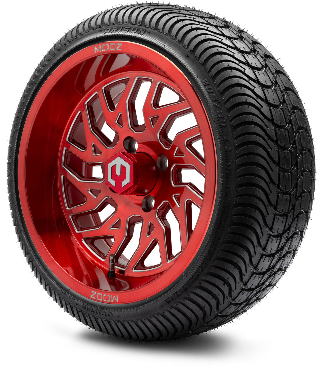 MODZ® 14" Carnage Brushed Red with Ball Mill - LowPro Street Tire and Wheels Combo