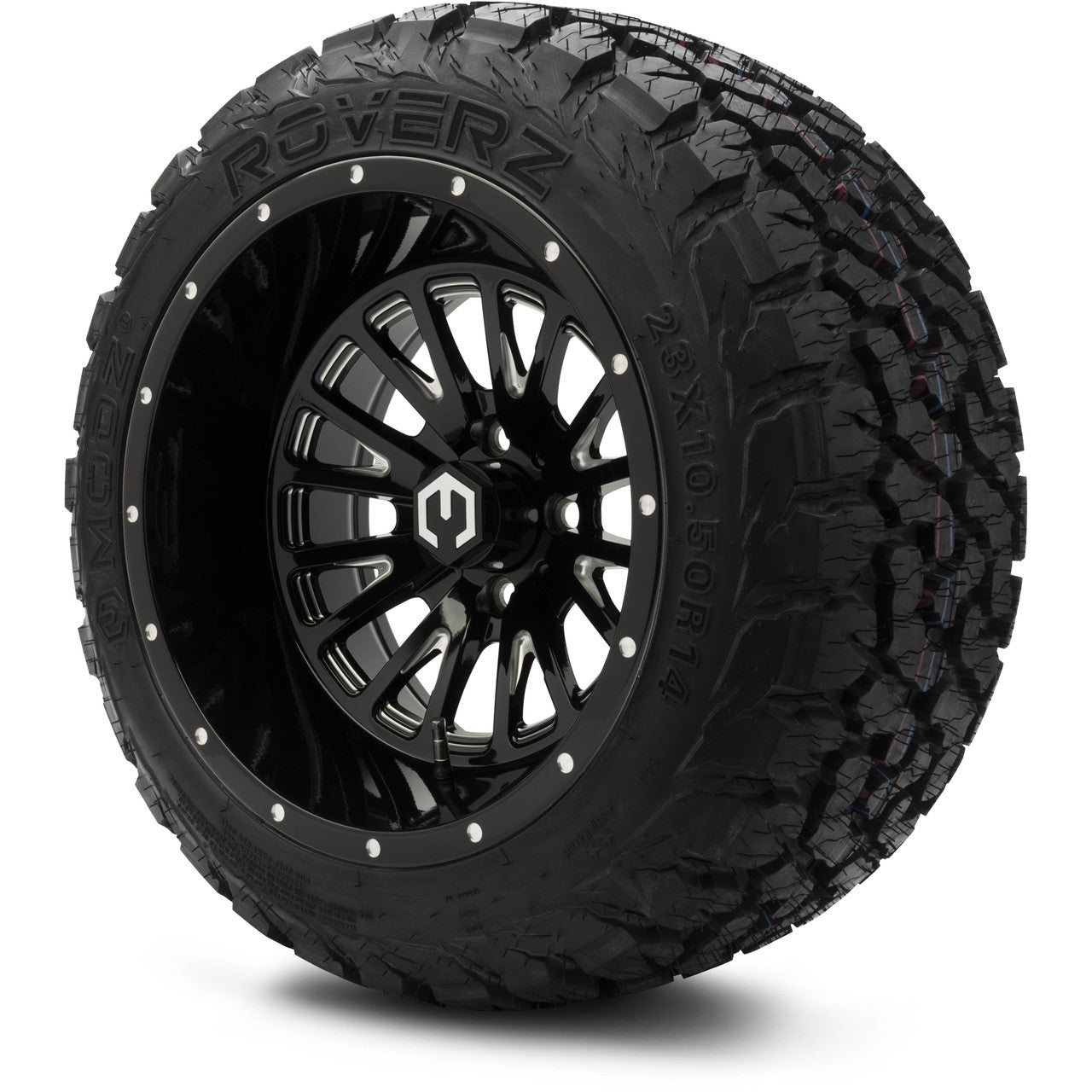 MODZ® 14x10" Assassin Glossy Black with Ball Mill - Lifted Tires and Wheels Combo