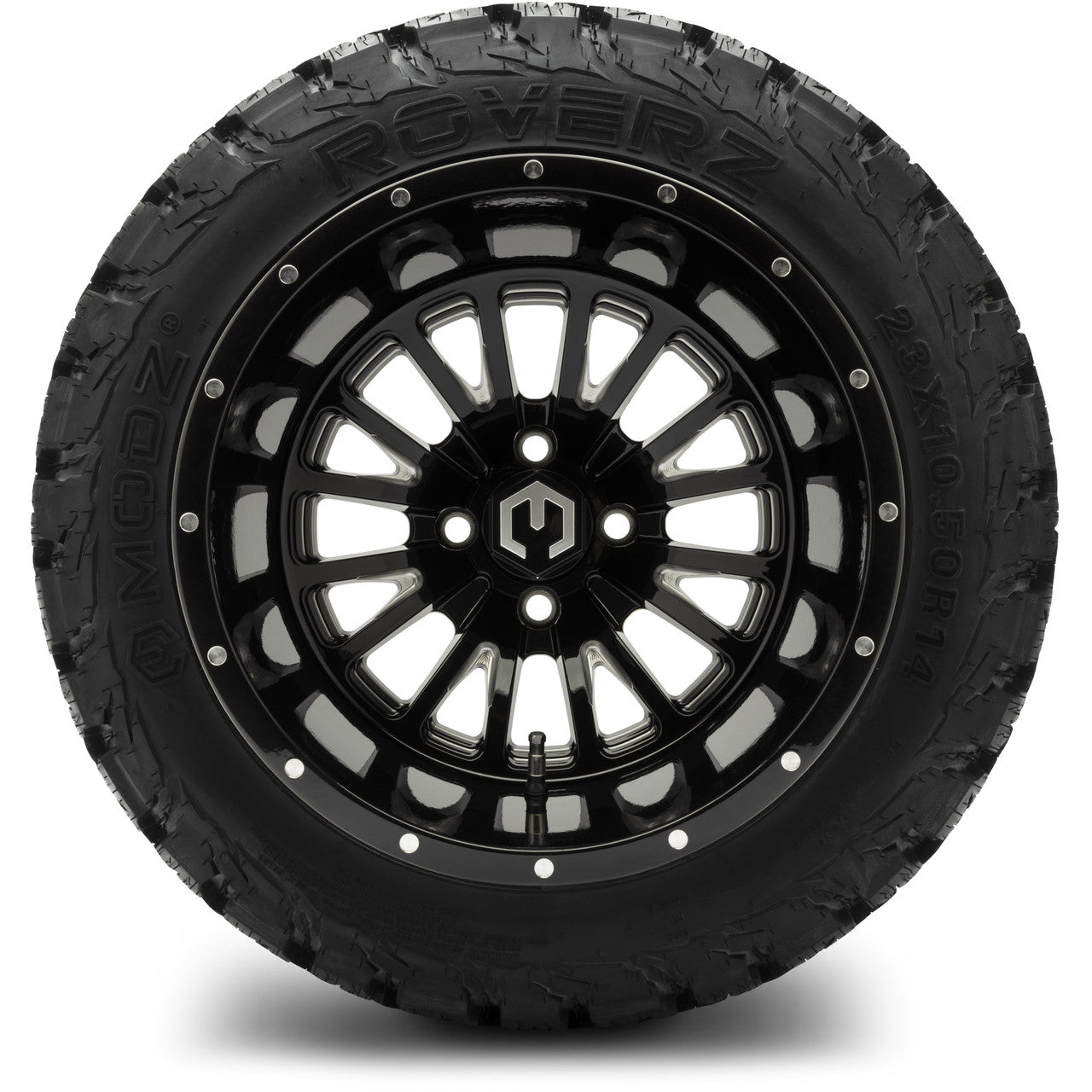 MODZ® 14x10" Assassin Glossy Black with Ball Mill - Lifted Tires and Wheels Combo