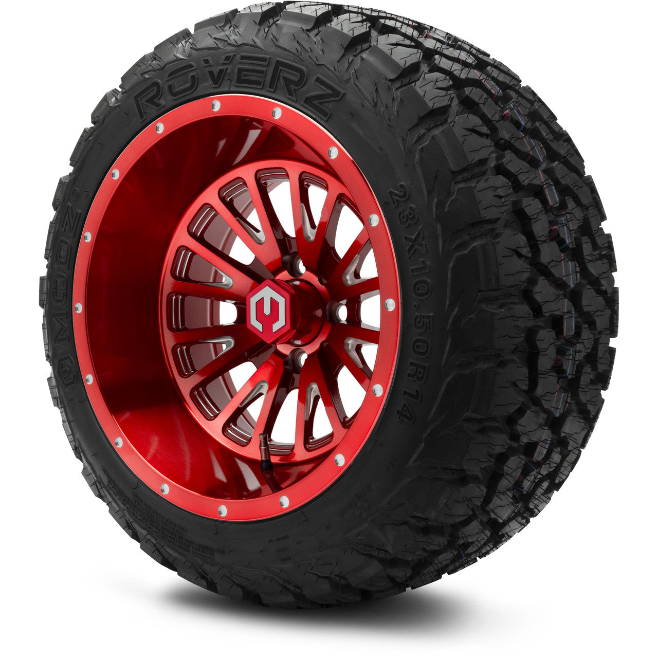 MODZ® 14x10" Assassin Brushed Red with Ball Mill - Lifted Tires and Wheels Combo