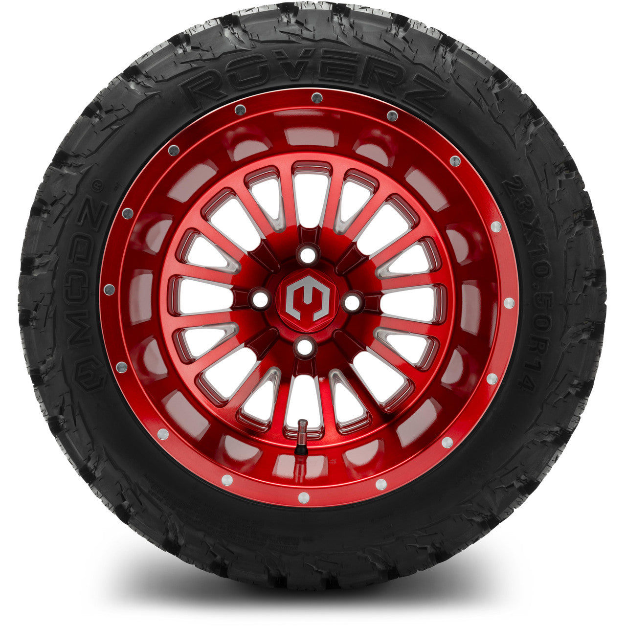 MODZ® 14x10" Assassin Brushed Red with Ball Mill - Lifted Tires and Wheels Combo