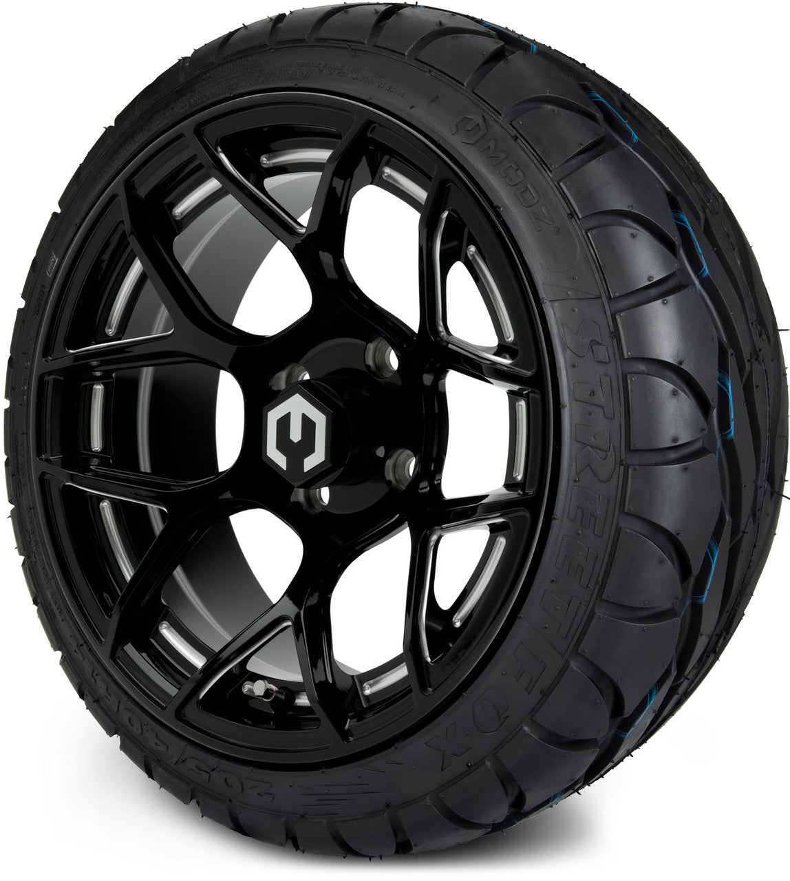 MODZ® 14" Renegade Glossy Black with Ball Mill - Low Profile Tires and Wheels Combo
