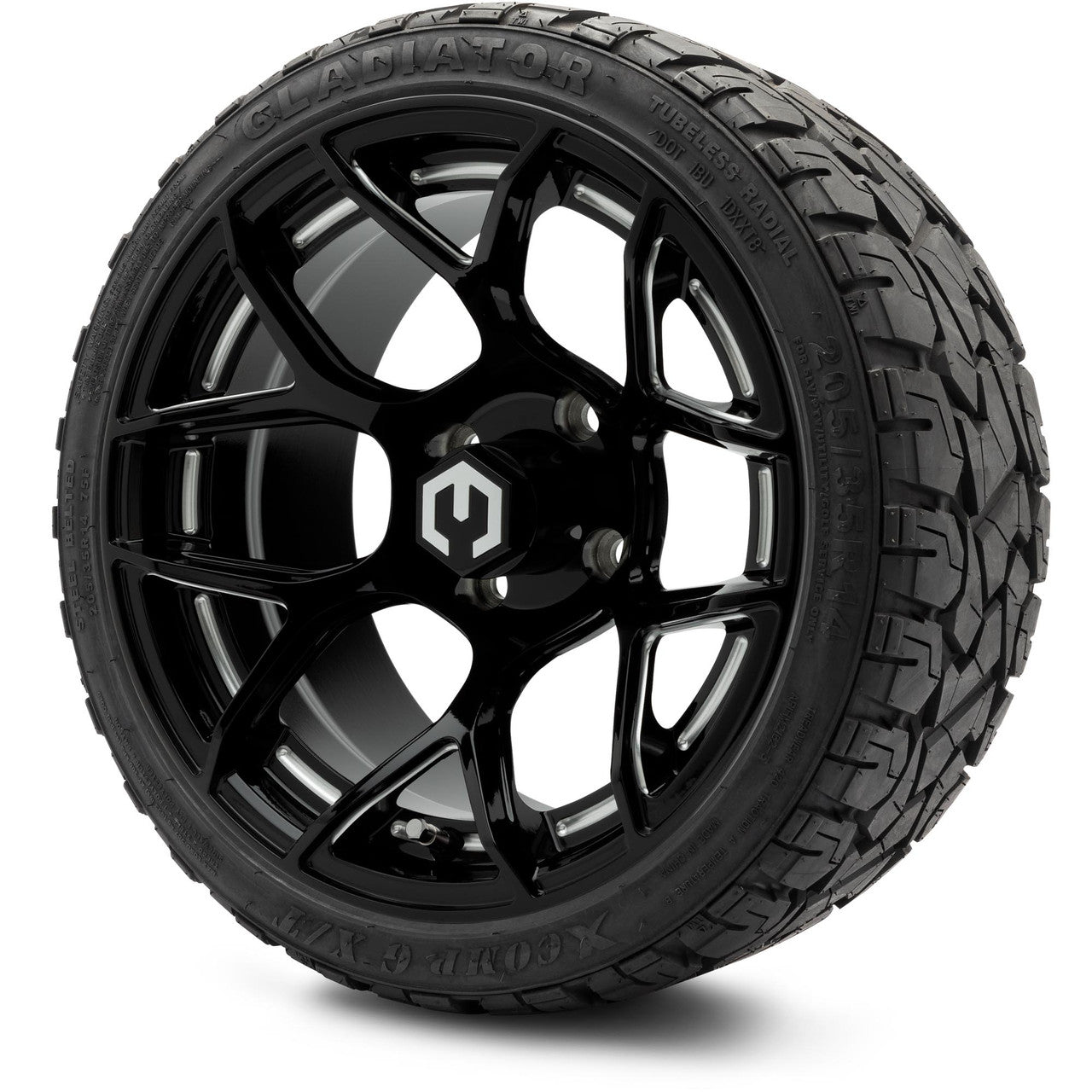 MODZ® 14" Renegade Glossy Black with Ball Mill - Low Profile Tires and Wheels Combo