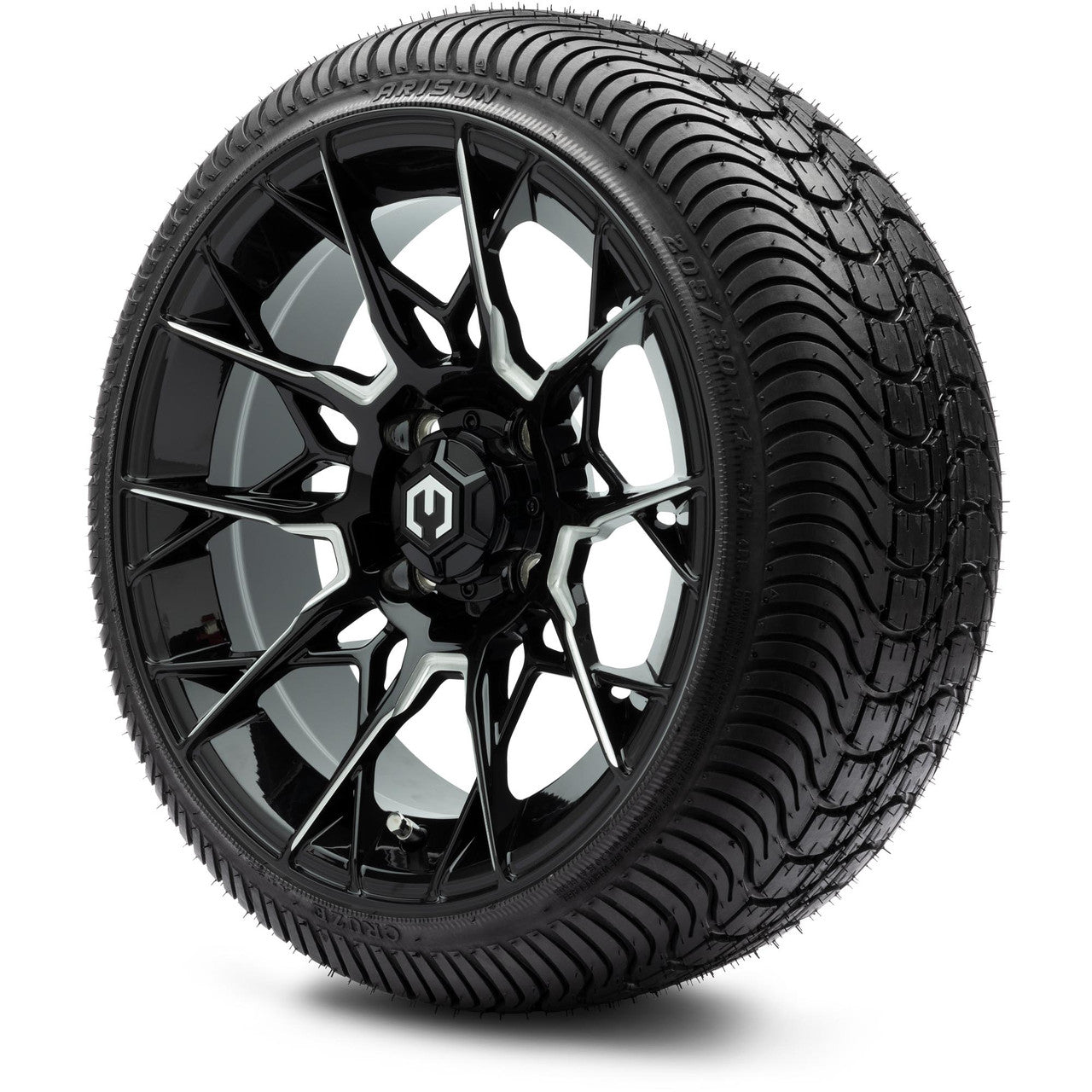 MODZ® 14" Chaos Glossy Black with Ball Mill - Low Profile Tires and Wheels Combo