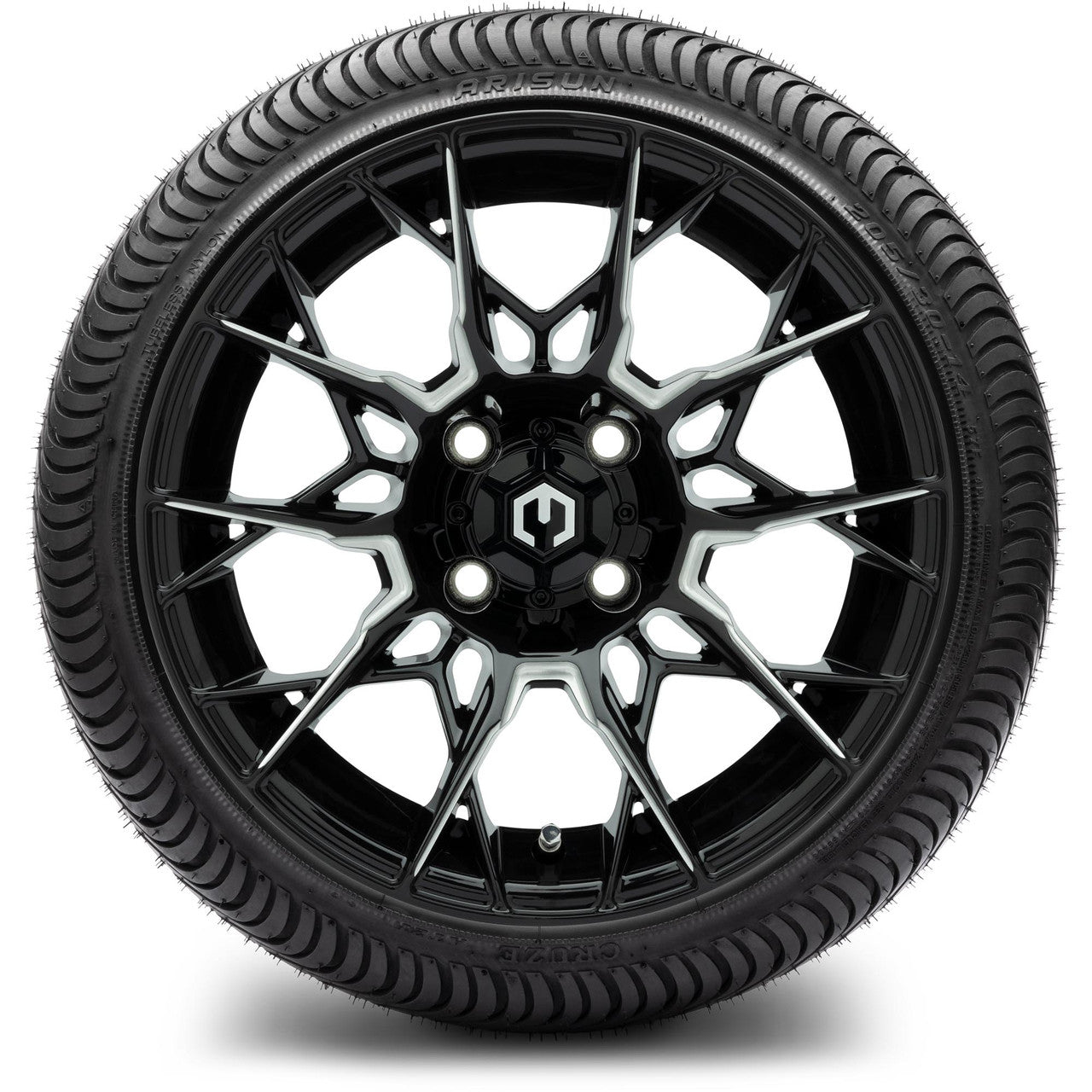 MODZ® 14" Chaos Glossy Black with Ball Mill - Low Profile Tires and Wheels Combo