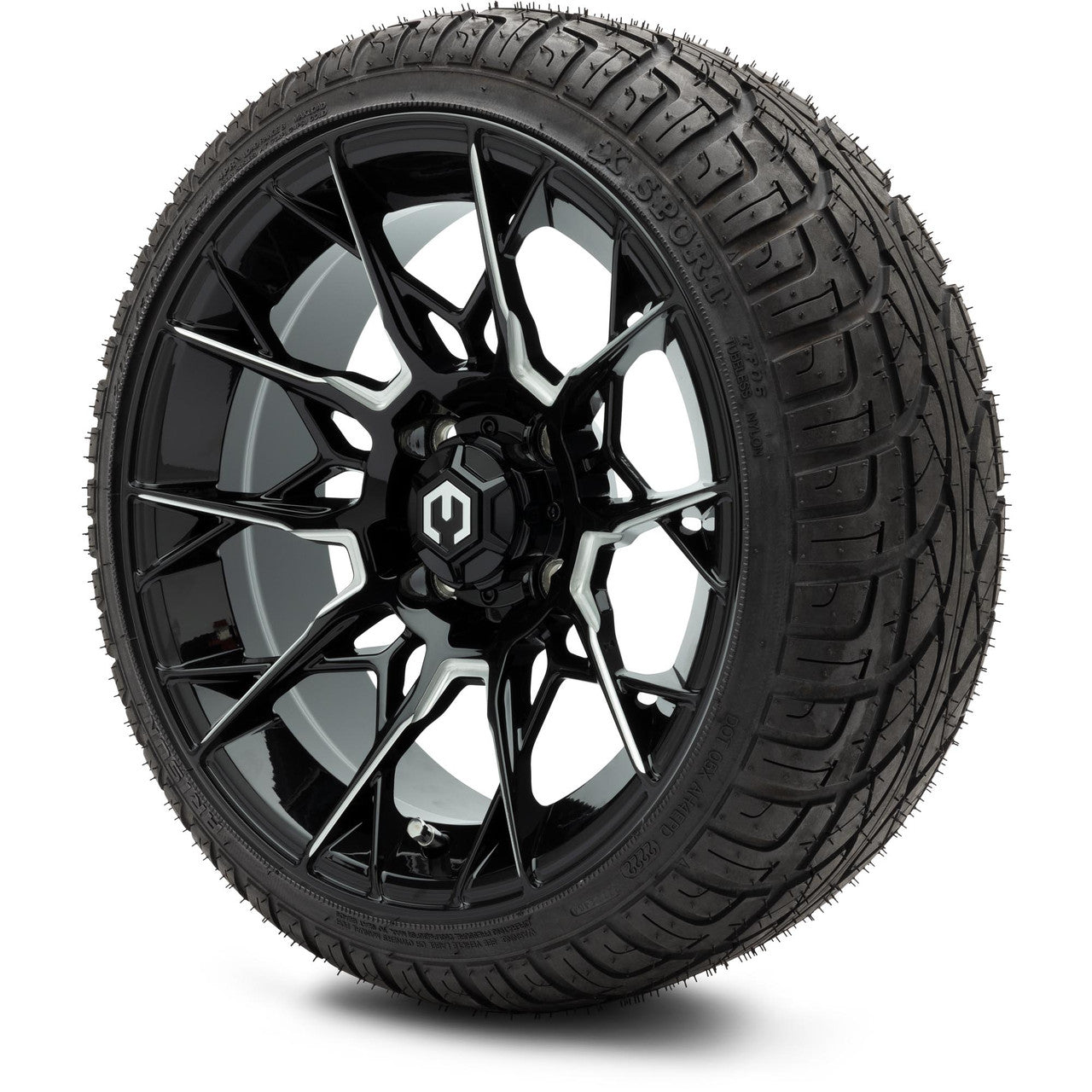 MODZ® 14" Chaos Glossy Black with Ball Mill - Low Profile Tires and Wheels Combo