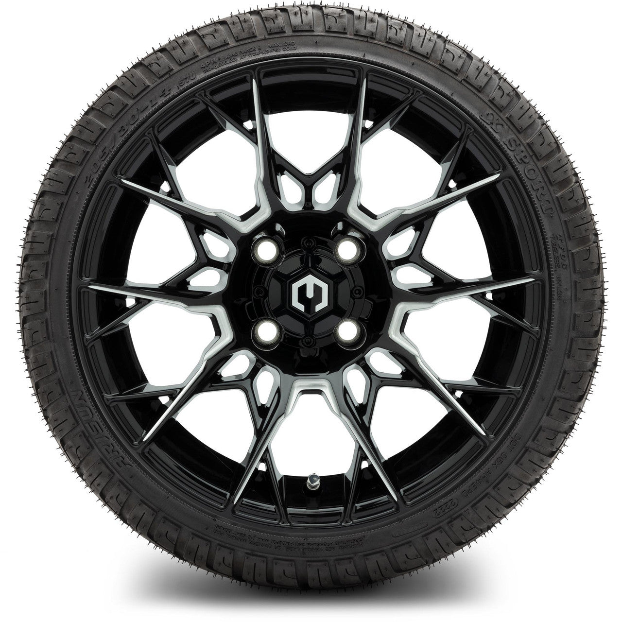 MODZ® 14" Chaos Glossy Black with Ball Mill - Low Profile Tires and Wheels Combo