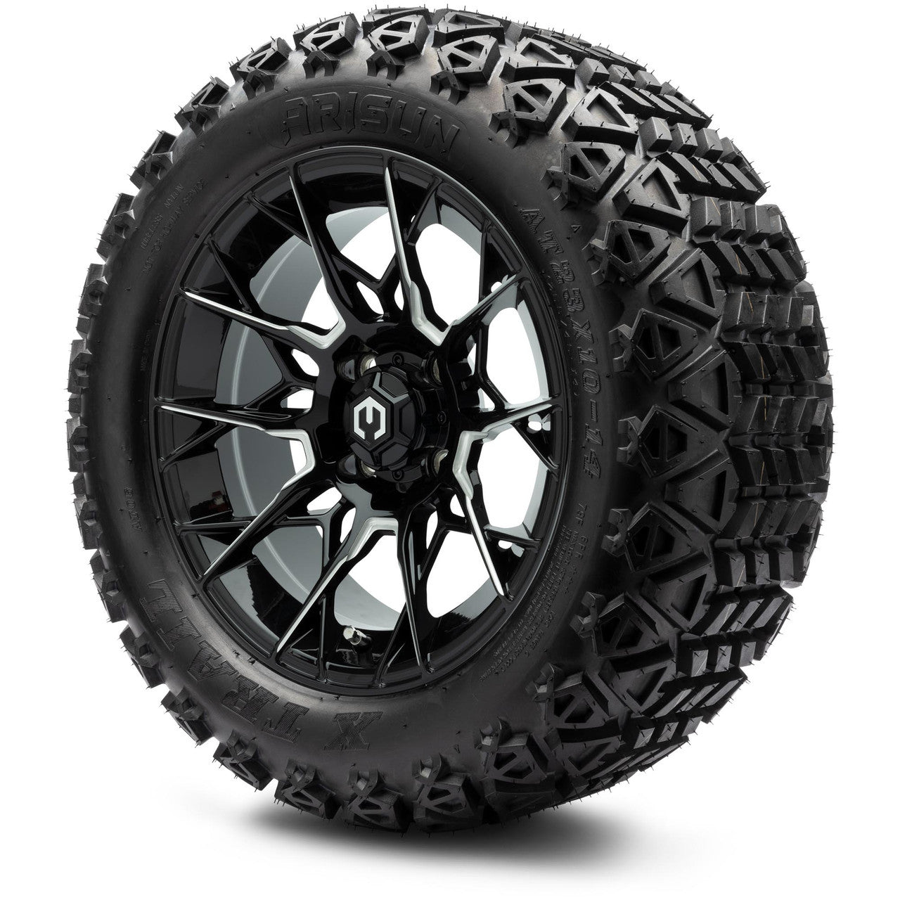 MODZ® 14" Chaos Glossy Black with Ball Mill - Lifted Tires and Wheels Combo