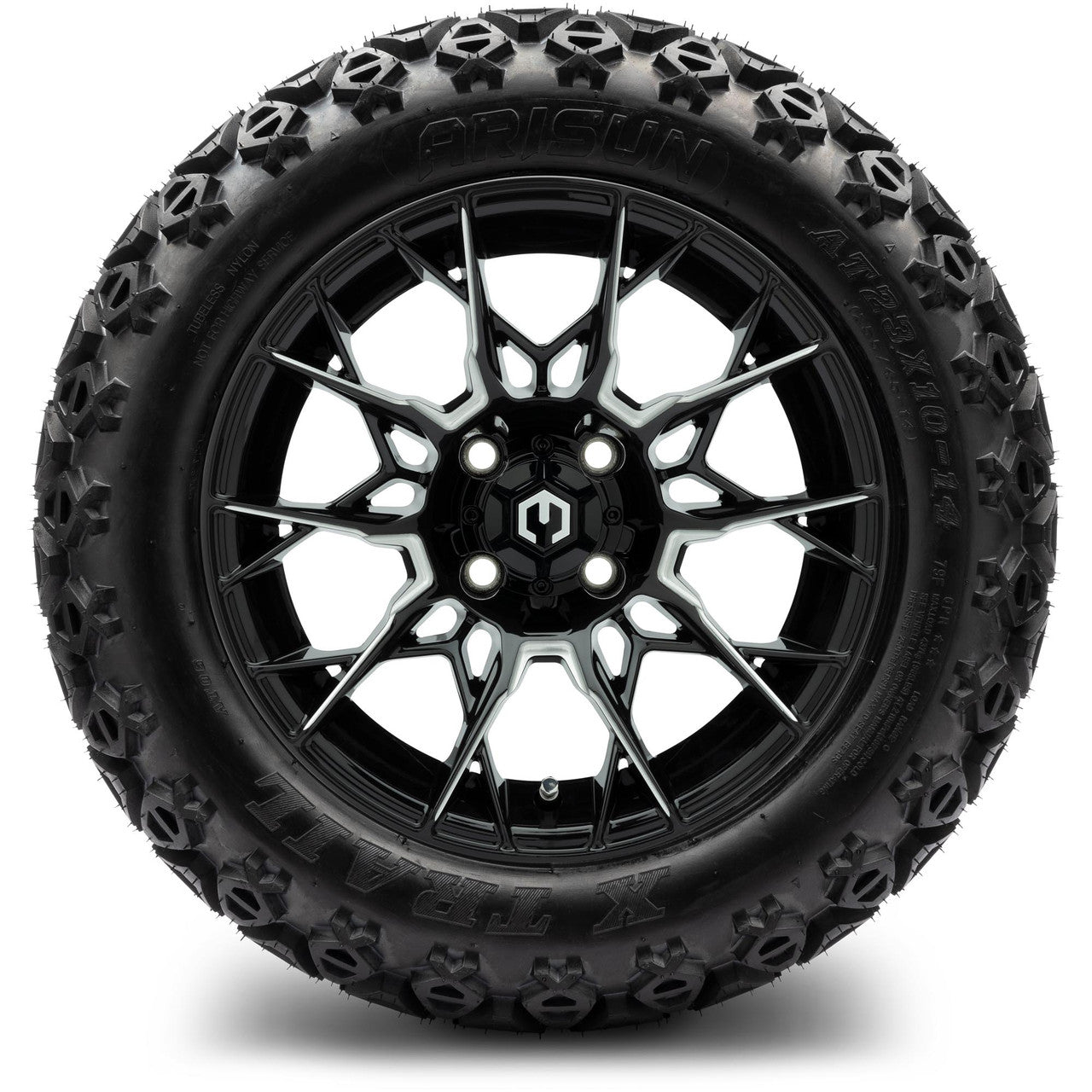 MODZ® 14" Chaos Glossy Black with Ball Mill - Lifted Tires and Wheels Combo