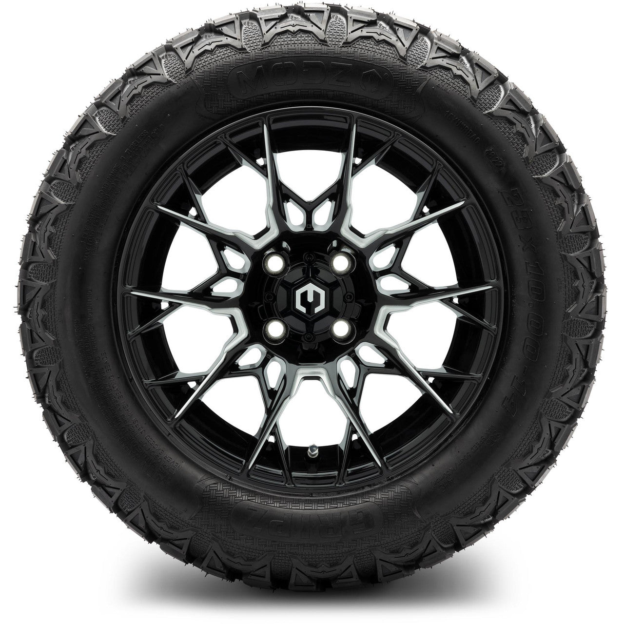 MODZ® 14" Chaos Glossy Black with Ball Mill - Lifted Tires and Wheels Combo