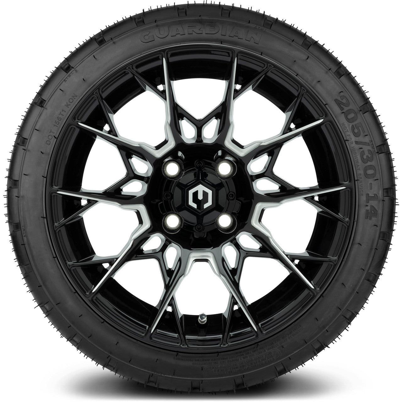 MODZ® 14" Chaos Glossy Black with Ball Mill - Low Profile Tires and Wheels Combo