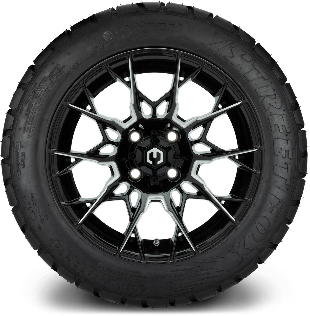 MODZ® 14" Chaos Glossy Black with Ball Mill - Lifted Tires and Wheels Combo
