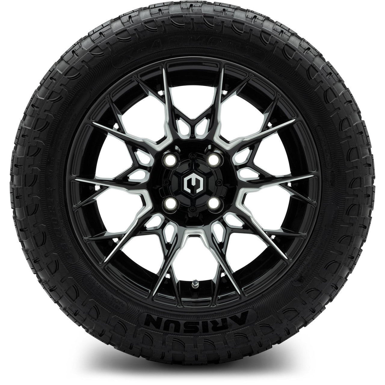 MODZ® 14" Chaos Glossy Black with Ball Mill - Lifted Tires and Wheels Combo