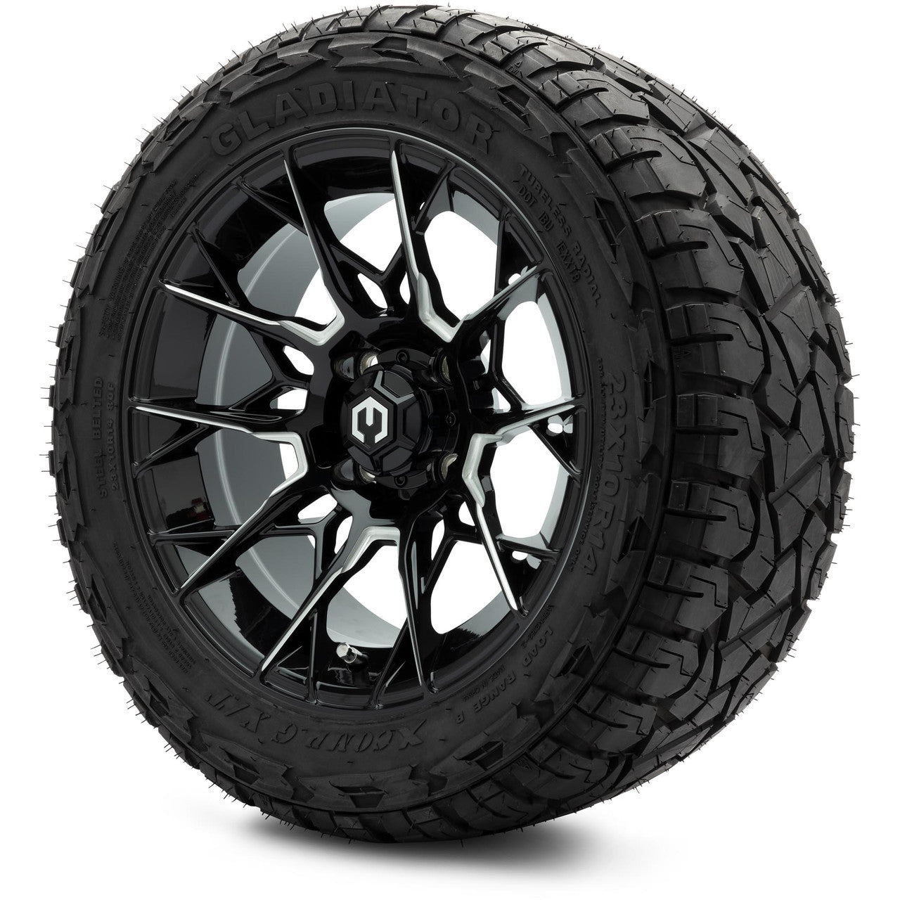 MODZ® 14" Chaos Glossy Black with Ball Mill - Lifted Tires and Wheels Combo