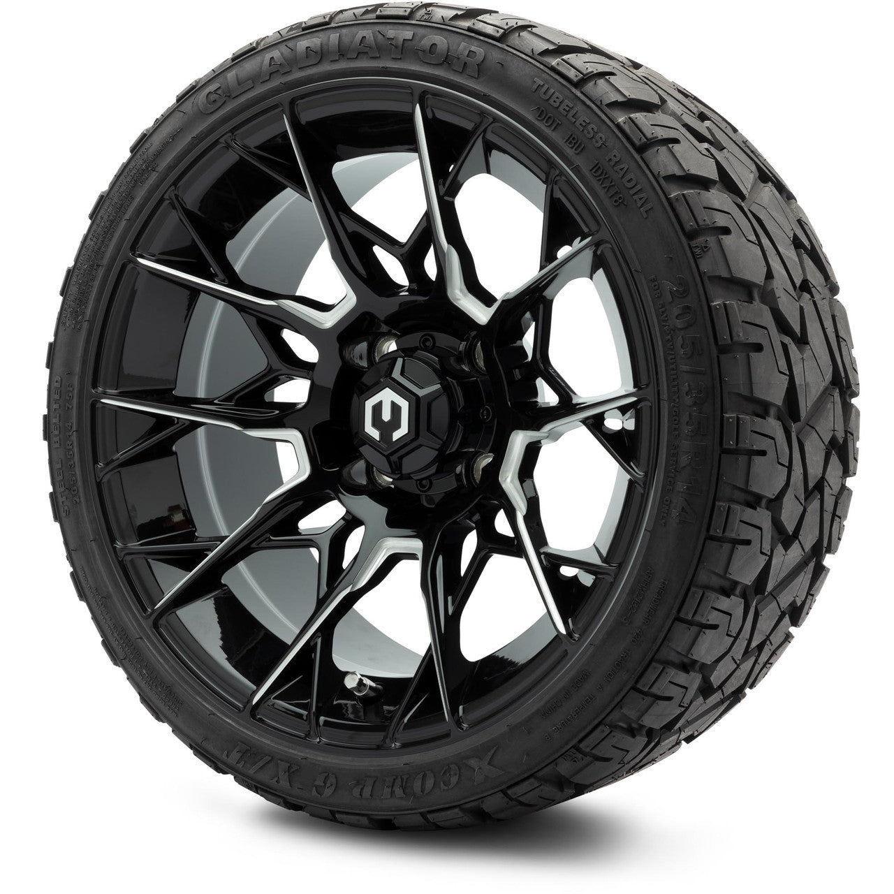 MODZ® 14" Chaos Glossy Black with Ball Mill - Low Profile Tires and Wheels Combo