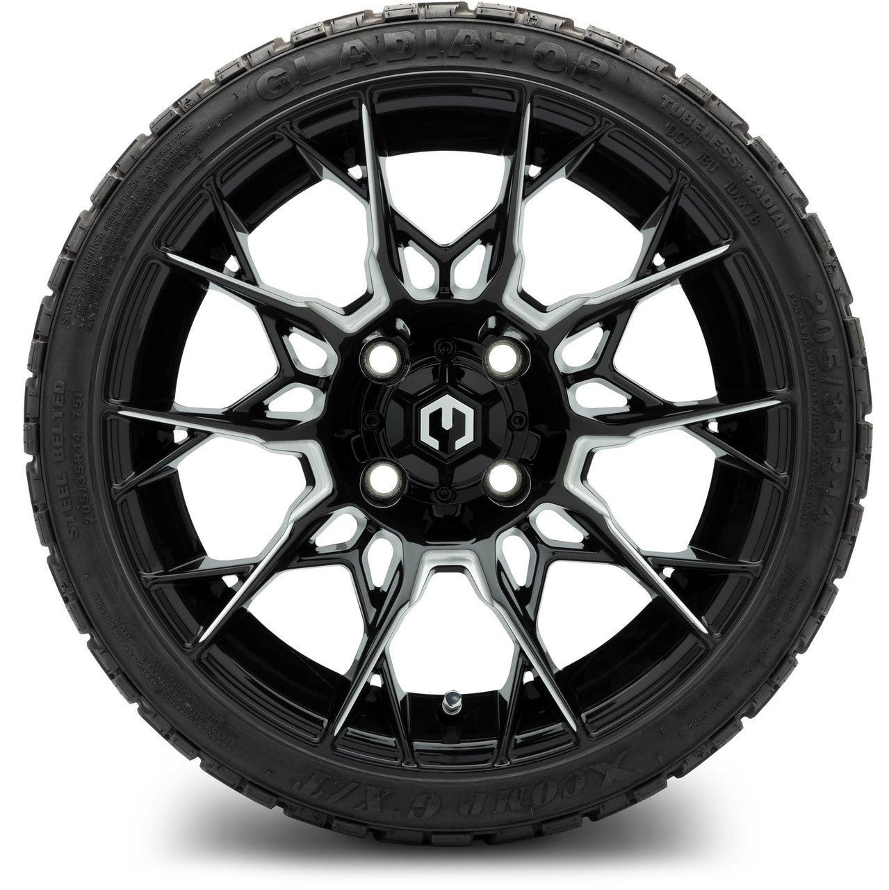 MODZ® 14" Chaos Glossy Black with Ball Mill - Low Profile Tires and Wheels Combo