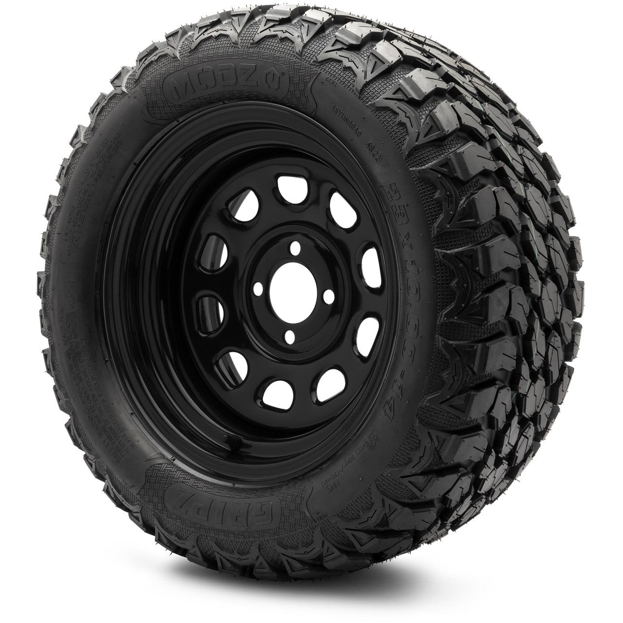 MODZ® 14" Steel D-Window Glossy Black  - Lifted Tires and Wheels Combo
